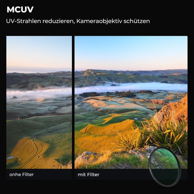 Detalle de K&F CONCEPT Filterset 52 mm Variabler ND2-400 + CPL + UV (Nano Klear) inkl. Filterkoffer