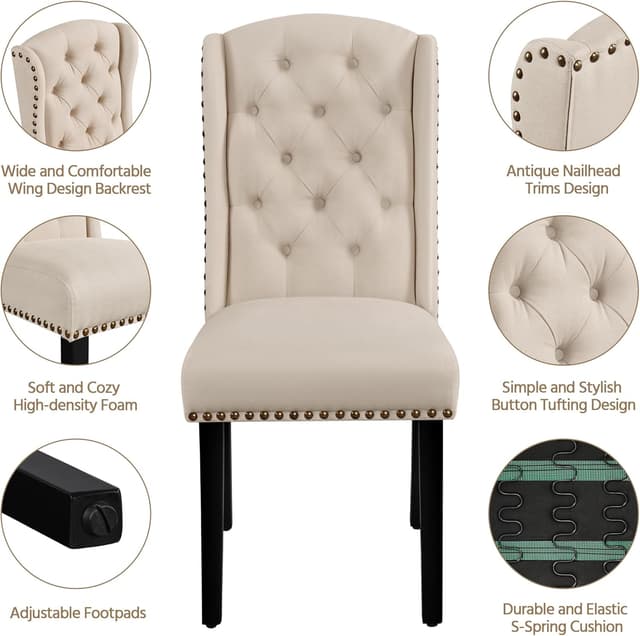 Detalle 2 de Yaheetech Juego de 2 Sillas de Comedor Tapizadas