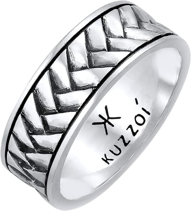Detalle de Kuzzoi Bague pour homme oxydée en argent sterling 925 (anneau massif 7 mm) – look vintage à chevrons
