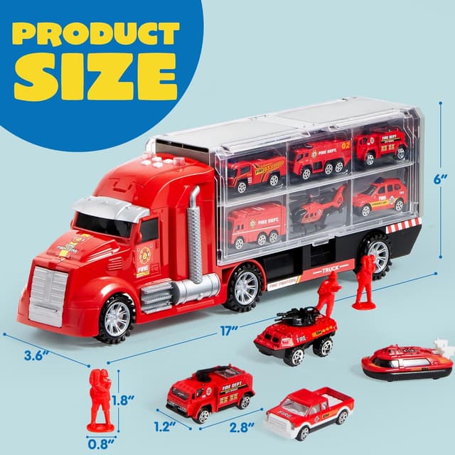 Thumbnail 6 de JOYIN 25 in 1 Fire Engine Truck Vehicle Toy Set with carrier truck, sounds & lights