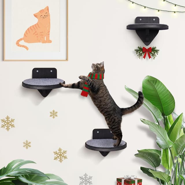 Detalle de XL Premium Kletterwand Katzen aus Birkenholz – 3er-Set Katzentreppen für die Wandmontage