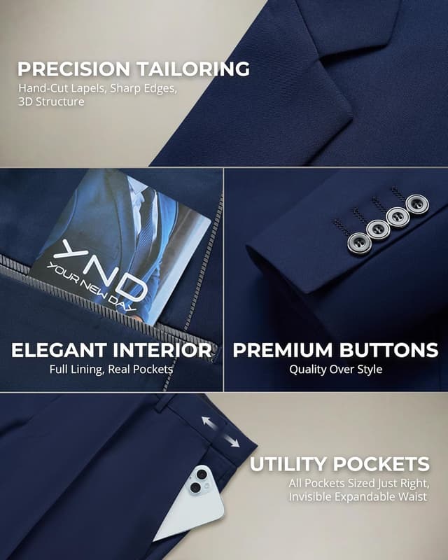 Thumbnail 3 de YND Men’s 2-Piece Slim Fit Suit Set (One-Button Jacket + Pants) with Matching Tie