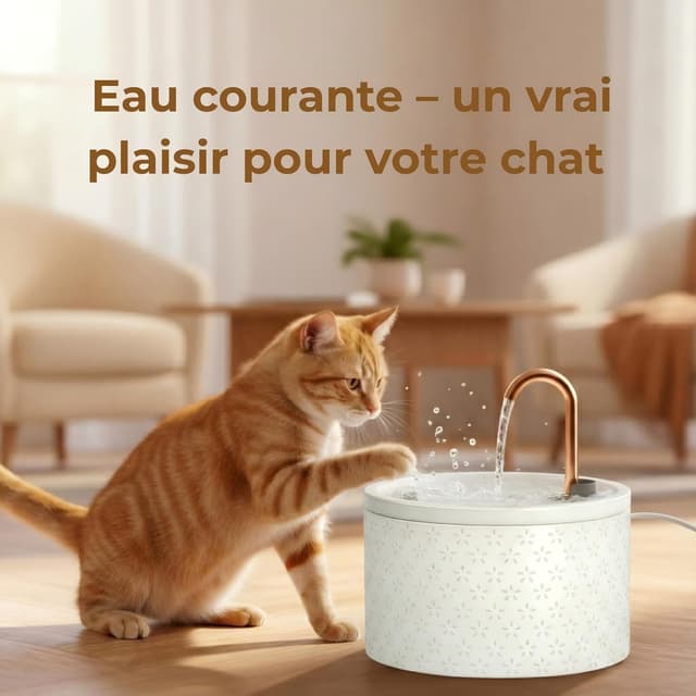 Detalle de Fontaine à eau pour chat MISFANS en céramique 2,1 L avec filtration triple et bec en cuivre