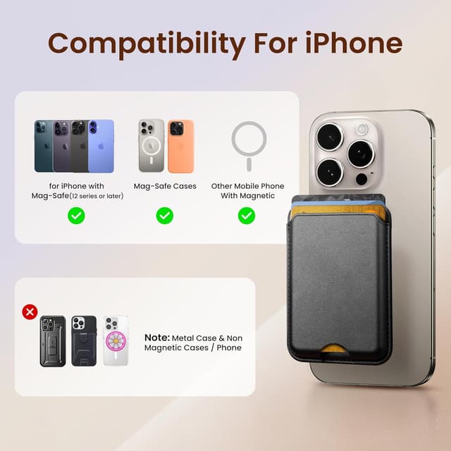 Detalle de SOUNDBYTE Stronger Magnetic Wallet for iPhone 17/16/15/14/13/12 & MagSafe Cases (Holds 3 Cards) — Black