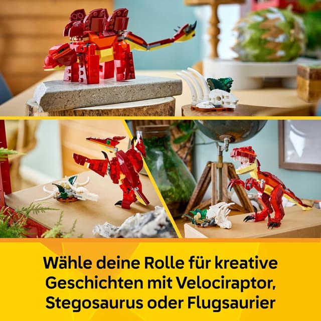 Detalle de LEGO Creator 3-in-1 31379 Wilder Dinosaurier – 3 Bauoptionen mit Velociraptor, Stegosaurus oder Flugsaurier