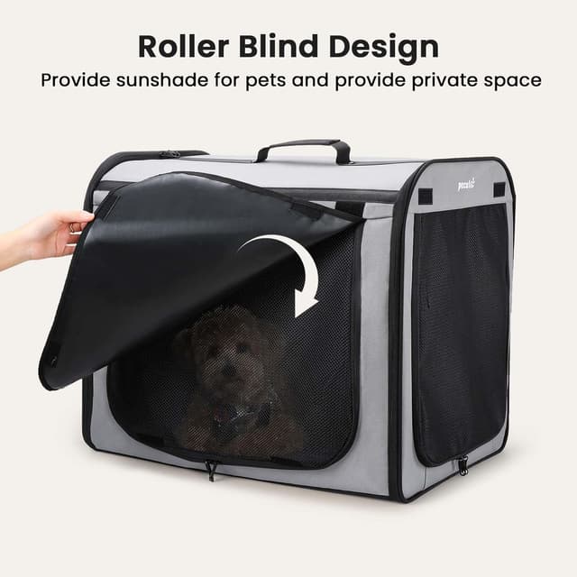 Thumbnail 6 de Portable Dog Car Carrier Crate with Breathable Windows (61×45×52cm) – Foldable Grey Travel Crate