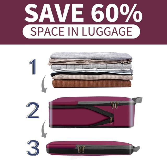 Detalle de Eono komprimierbare Packwürfel (Burgund) im 4-teiligen Set – Packtaschen & Gepäck-Organizer für Rucksack und Koffer