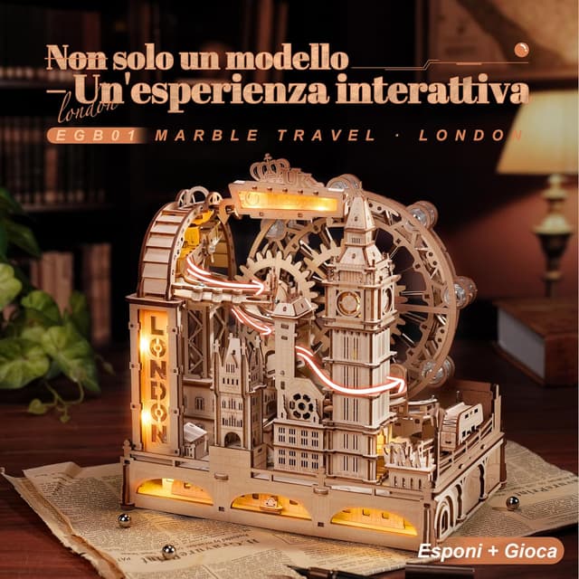 Detalle de ROBOTIME Puzzle 3D in legno Londra con circuito a biglie e luci Type-C (EGB01) – kit fai-da-te