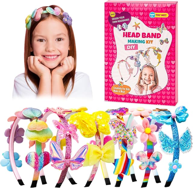 Detalle de JOYSAL cerchietto fai da te per ragazze con 6 fasce, nastri colorati e 36 ornamenti