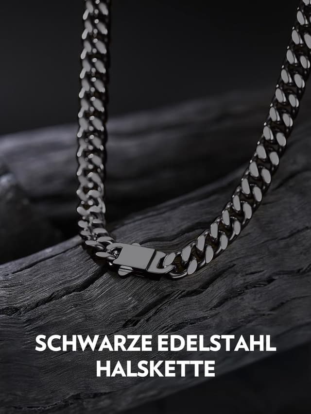 Detalle de Bandmax Panzerkette Herren aus 316L Edelstahl – kubanische Gliederkette 5/7/9/12 mm in Schwarz, Silber, Gold