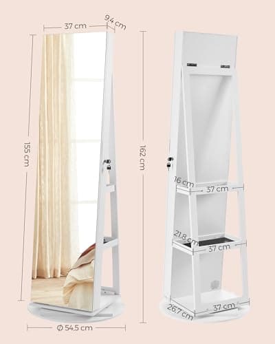 Thumbnail 7 de SONGMICS JJC007W01 espejo joyero sin marco con 6 LEDs y giro 360° (superficie blanco, forro negro)