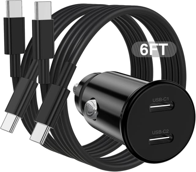 Detalle de USB-C & USB-A 40W Dual Port Car Charger with Cables for iPhone 17/16/15 Pro Max, iPad, Samsung & More