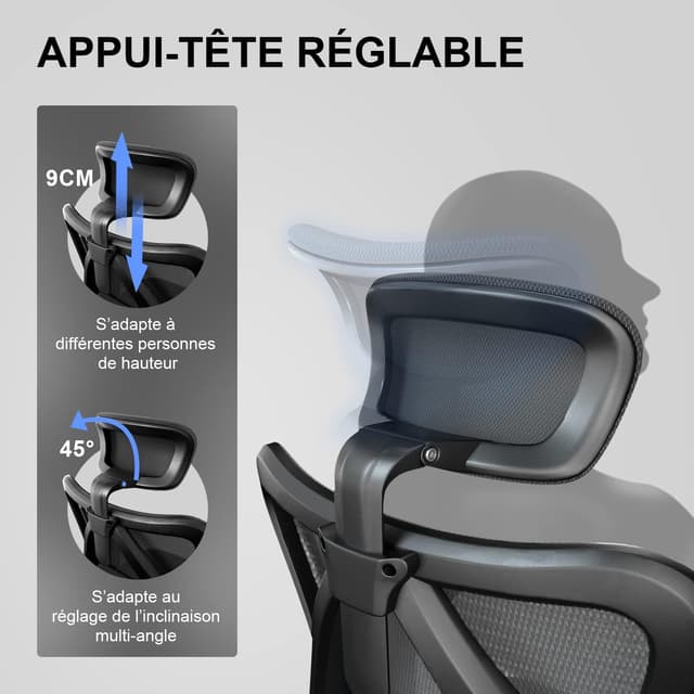 Detalle de SIHOO Chaise de bureau ergonomique à pivot en maille avec support lombaire et accoudoirs réglables (jusqu’à 150 kg), noir