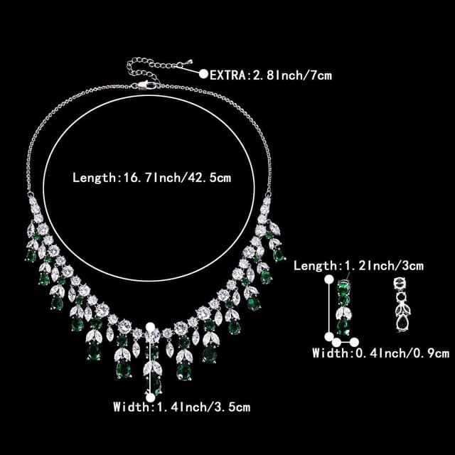 Detalle 2 de Parure mariage vintage Clearine Femme : collier cluster feuilles & goutte d’eau en zircon + boucles d’oreilles