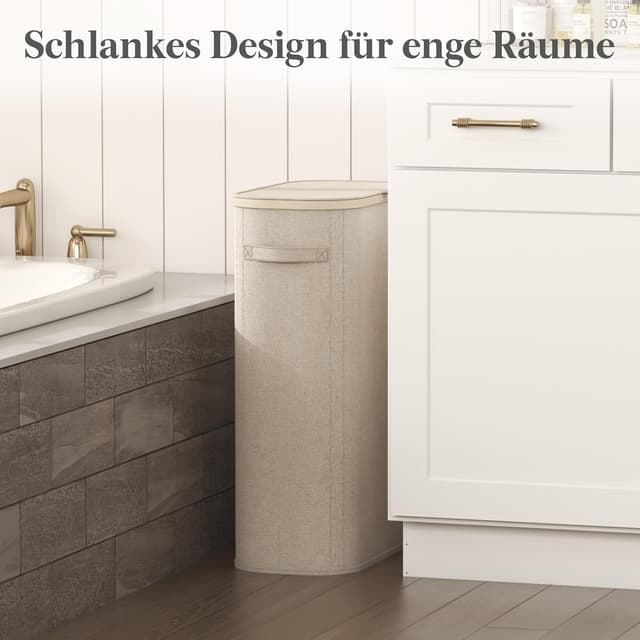 Detalle de Lifewit Schmaler Wäschekorb mit Deckel, 65 l – faltbarer Wäschesortierer mit Kunststoffrahmen, beige