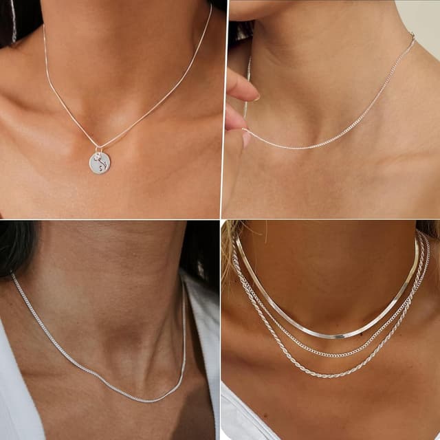 Detalle de Esrael 925 Sterling Silber Kordel-/Curb-Halskette für Frauen (feste Glieder, 1,5 mm/2 mm, 18/20/22 Zoll)