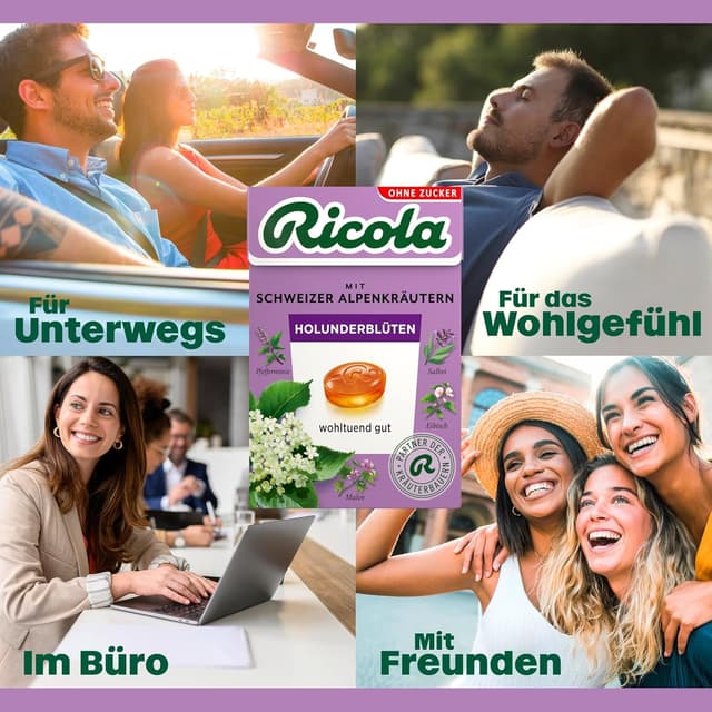Detalle 2 de Ricola Holunderblüten zuckerfreie Kräuter-Bonbons (10 x 50 g, vegan)