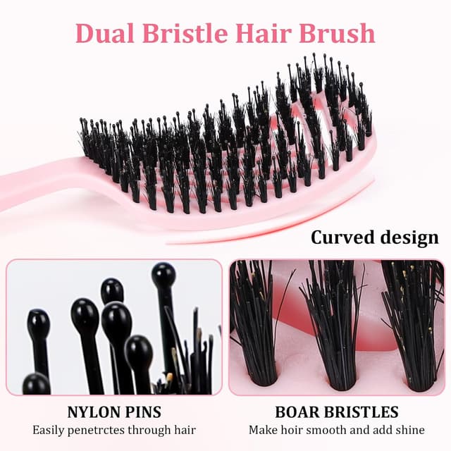 Detalle 2 de Euqvunn Dual-Bristle Haarbürste Wildschweinborsten