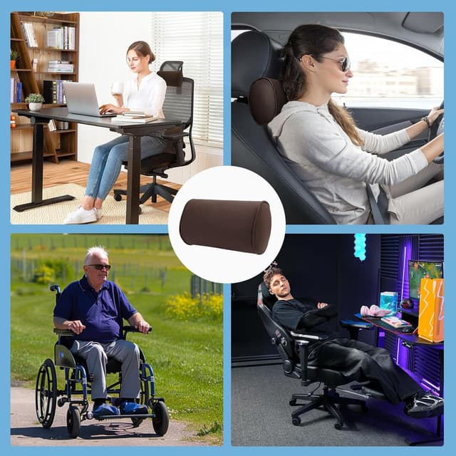 Thumbnail 6 de Dapucarin Auto Nackenkissen aus 100% Memory Foam mit abnehmbarer Leder-Abdeckung – 2er-Set, Braun