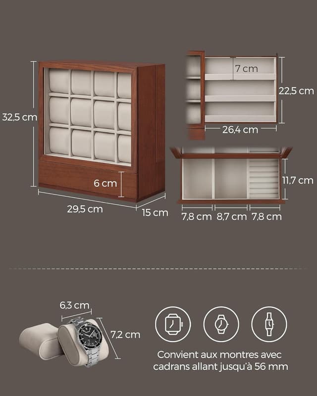 Detalle 1 de Boîte à montres SONGMICS 12 emplacements