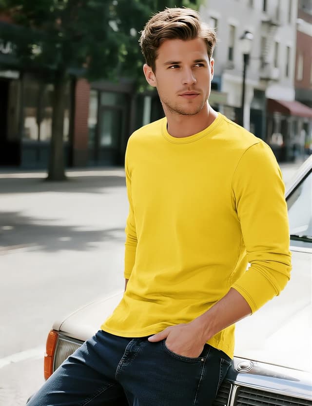 Detalle de TACVASEN T-shirt manches longues homme en coton uni col rond (léger, évacuant l’humidité)