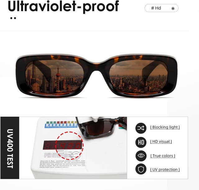 Detalle 2 de Kimorn Women’s Retro Driving Sunglasses with UV400 Protection (Narrow Square Frame)