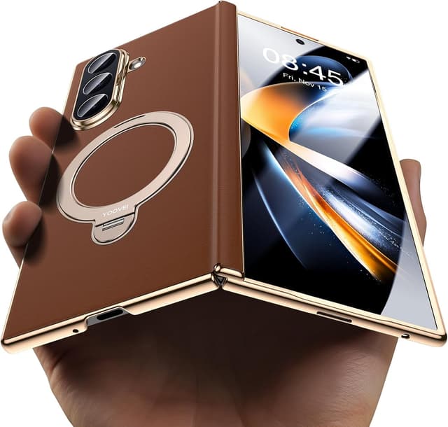 Detalle de YOOVEI Galaxy Z Fold 7 leather case with kickstand