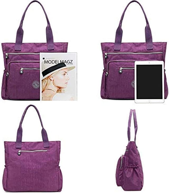 Detalle de Fueerton Women’s Casual Multi-Pocket Waterproof Nylon Top-Handle Shoulder Travel Handbag (Deep Blue)