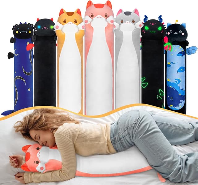 Detalle de Mewaii Kawaii Peluche Chat Rose long 50 cm : coussin moelleux et oreiller câlin