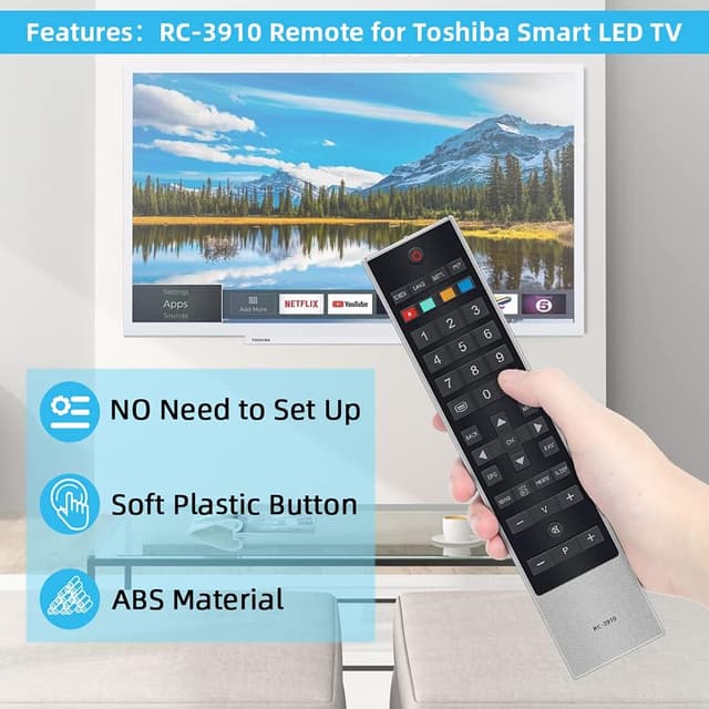 Detalle de UNOCAR RC-3910 Smart Remote Replacement for Toshiba Freeview Smart TVs (IR, no programming required)