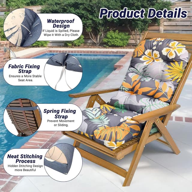 Detalle de GOZYLA Replacement Cushions for Outdoor Furniture (Waterproof) – High Back Patio Chair Pads, 110 x 50 cm