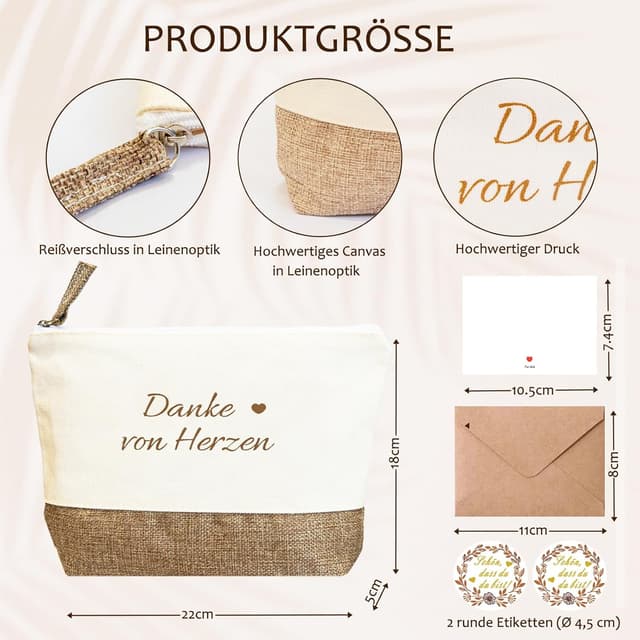 Detalle de FreiSterne Dankeschön Geschenk: Kosmetiktasche „Danke von Herzen“ als kleine Aufmerksamkeit