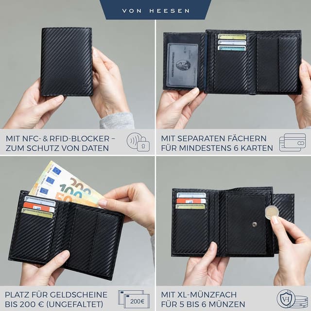 Detalle 2 de VON HEESEN Leder-Geldbörse mit Münzfach