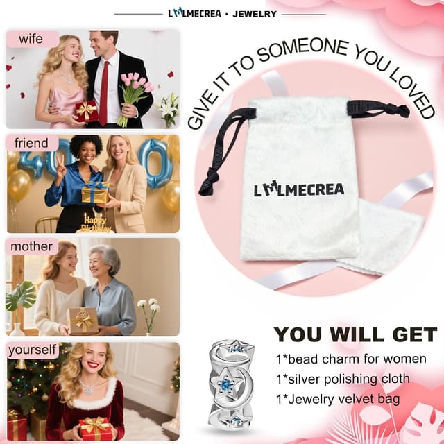 Detalle de LMLMECREA Mond-und-Stern Charm aus 925 Sterling Silber für Europäische Armbänder