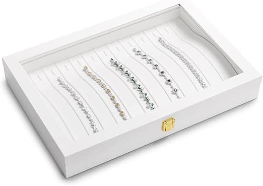 Imagen de Papten Bandeja apilable para joyas con tapa de piel, blanca en OfertitasTOP