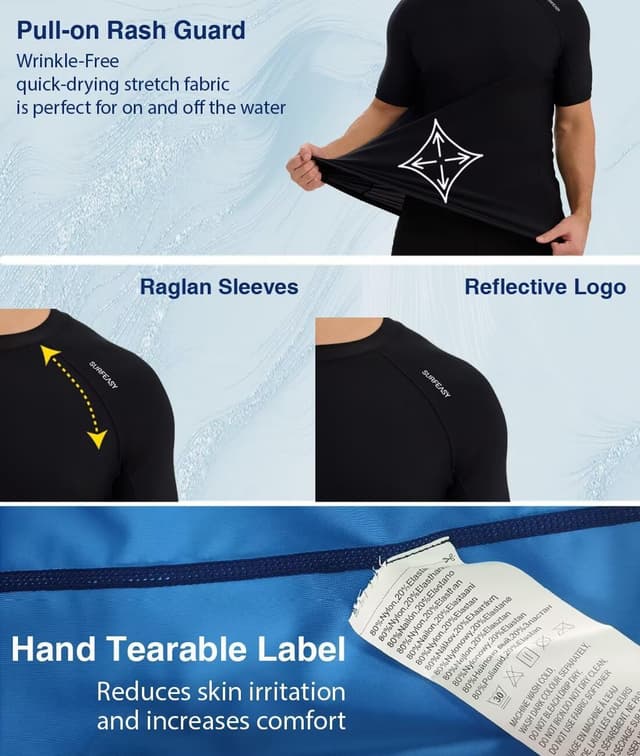 Detalle 2 de SURFEASY Men’s Short & Long Sleeve UV Rash Vest (UPF 50+) – Quick-dry UV swim top