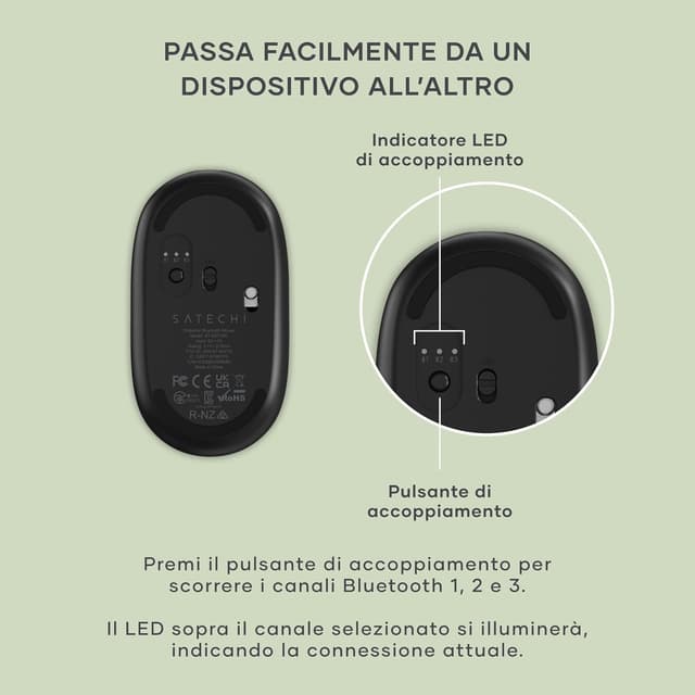 Thumbnail 6 de Satechi OntheGo™ Mouse Wireless con ricarica USB‑C e Bluetooth multi-dispositivo (fino a 3) – Nero