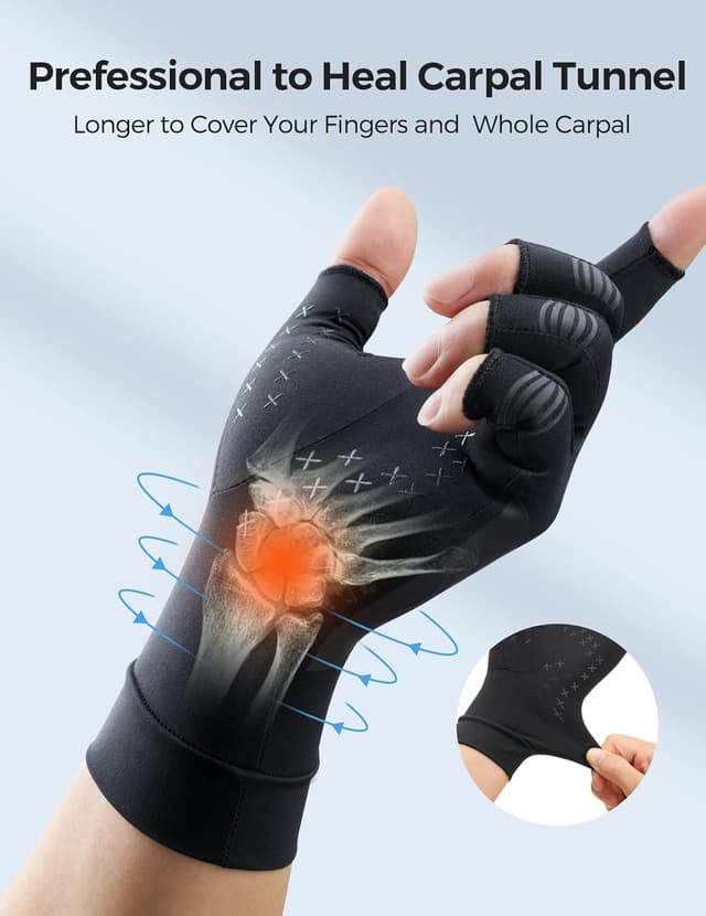 Detalle de FREETOO Kupfer Arthritis Handschuhe (M) – fingerlose Kompressionshandschuhe mit Kupfer-Gefüge