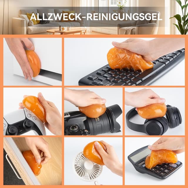 Detalle de ASFSKY Tastatur-Reinigungsgel (2 Stück) für Auto-Interieur, Computer & mehr – Orange