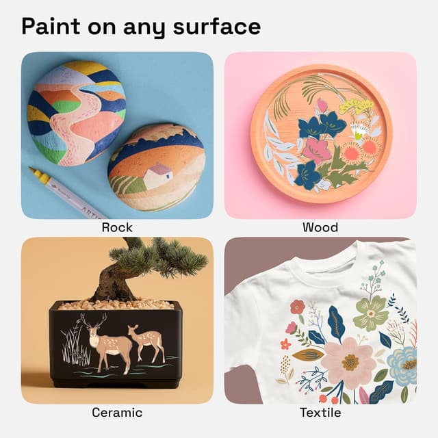 Detalle de ARTISTRO 24 Acrylic Paint Pens Dual Tip (Brush & Fine) – 24 Pastel Markers for Fabric, Canvas, Rock, Glass, Wood