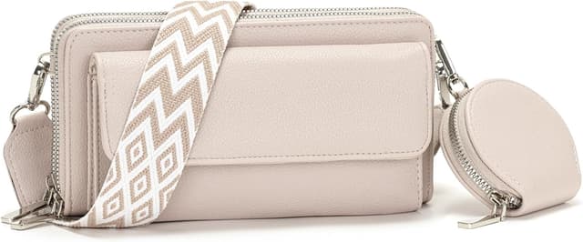 Detalle de Snmoec Handytasche zum Umhängen – kleine Crossbody Bag Damen grau-rosa mit Kartensteckplatz