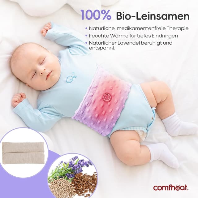 Detalle 2 de comfheat Koliken- & Gas-Relief Tummy Wrap mit Leinsamen, beheizbar (0–3 Jahre, Lila)