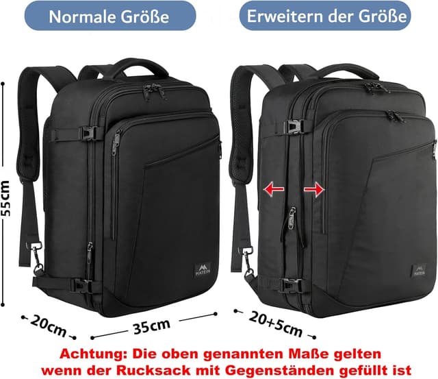 Detalle de MATEIN 50L Reiserucksack Handgepäck 55x35x25cm