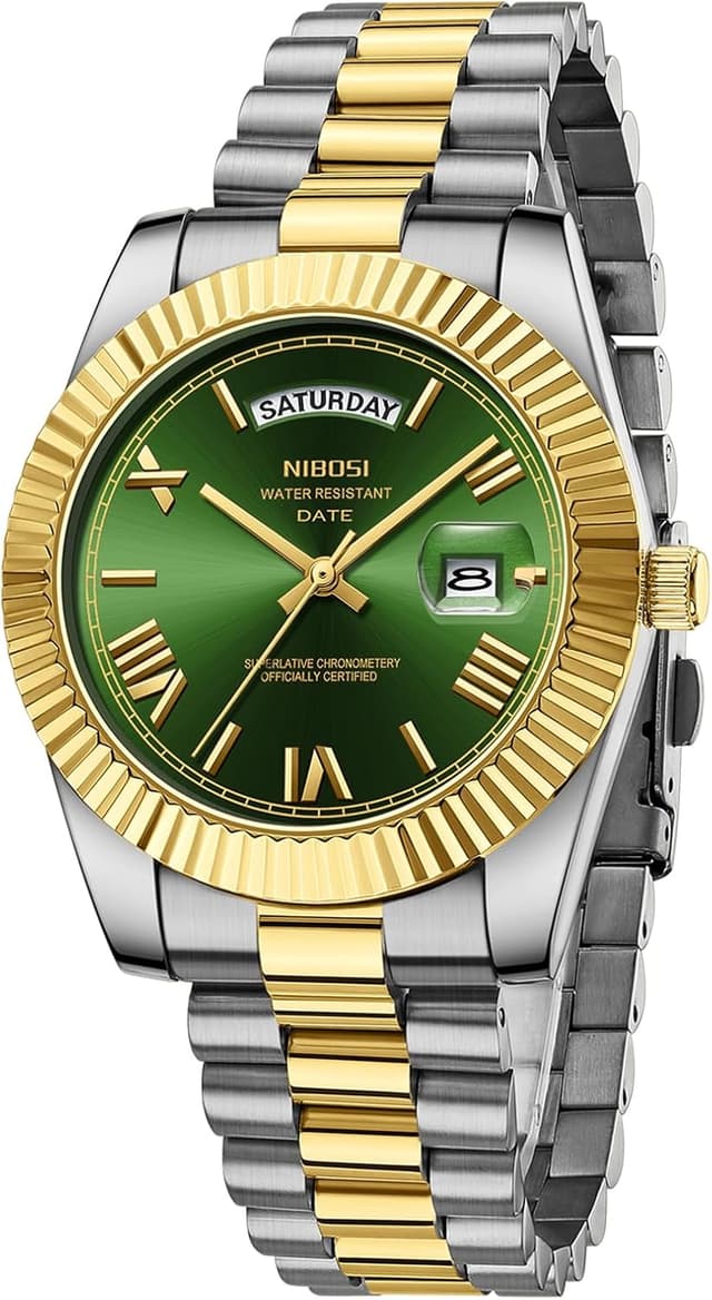 Thumbnail 6 de NIBOSI orologio da uomo analogico al quarzo in acciaio inox oro rosa/argento, impermeabile 3 atm con giorno e data