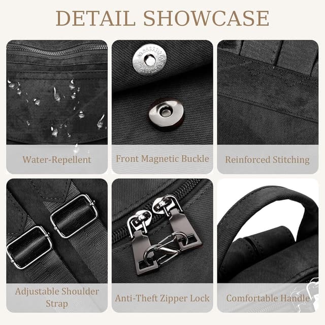 Detalle de LEASOUL women’s vegan leather rucksack bag with RFID sleeves and anti-theft clasp