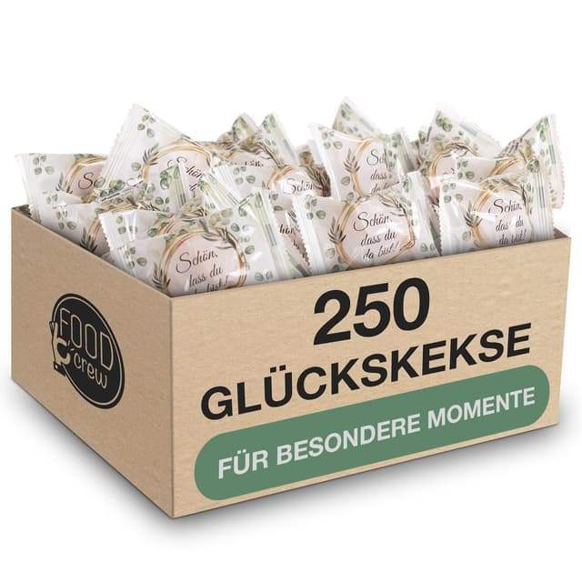 Detalle de FOOD crew 250 Glückskekse „Schön dass du da bist“ – einzeln verpackt, vegan als Gastgeschenk