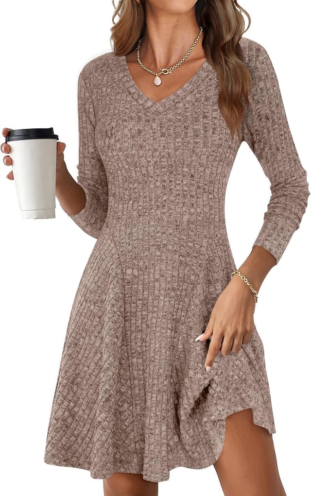 Detalle de ANRABESS Women Ribbed V‑Neck Short Dress