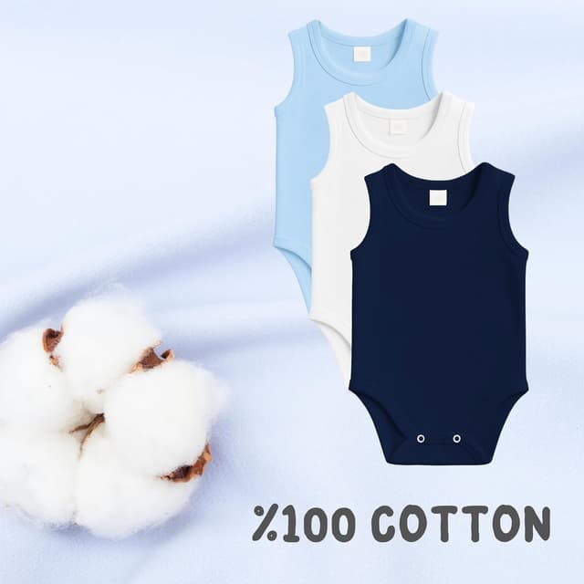 Detalle de rise&Raba Baby Bodysuit 3 Pack in 100% Organic Cotton (sleeveless, snap closure)