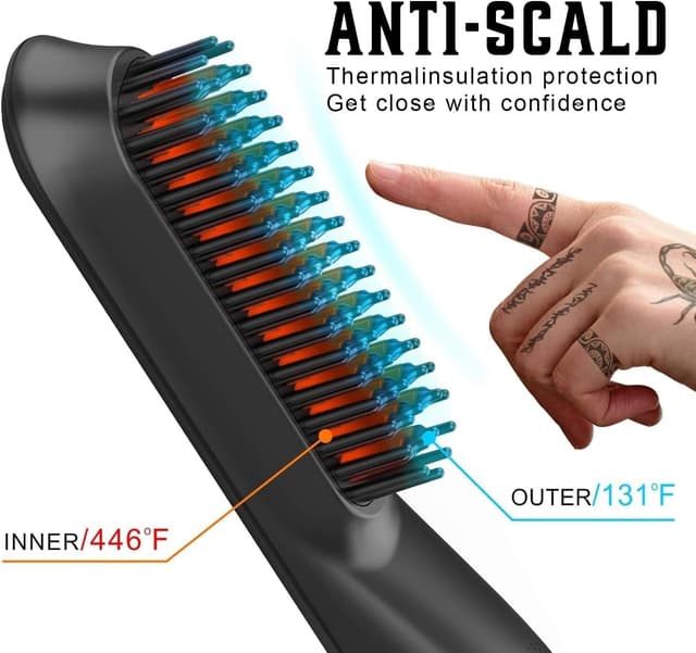 Detalle 2 de FEBOTE Heated Ionic Hair Straightening Brush for Men with 5 Heat Settings and Travel Bag