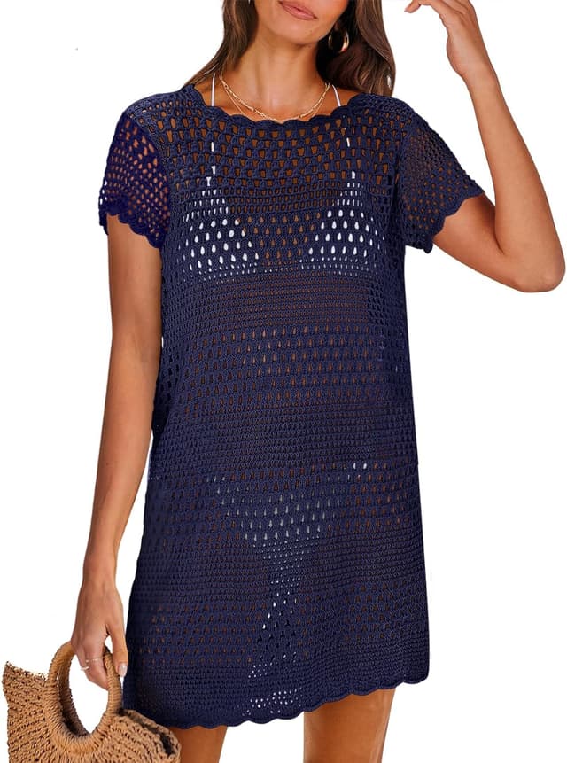 Detalle de ANRABESS Mesh Knit Swimsuit Cover Up Pullover Dress (Crochet Style)